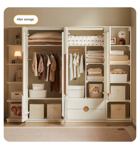 Solid Rubberwood, Beech Solid Wood Kids Wardrobe