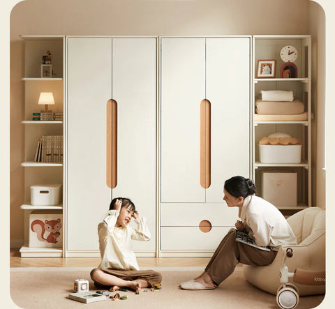Solid Rubberwood, Beech Solid Wood Kids Wardrobe