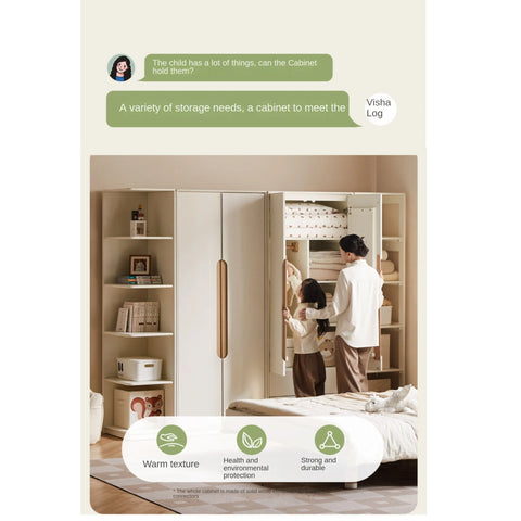 Solid Rubberwood, Beech Solid Wood Kids Wardrobe