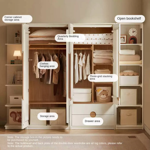 Solid Rubberwood, Beech Solid Wood Kids Wardrobe