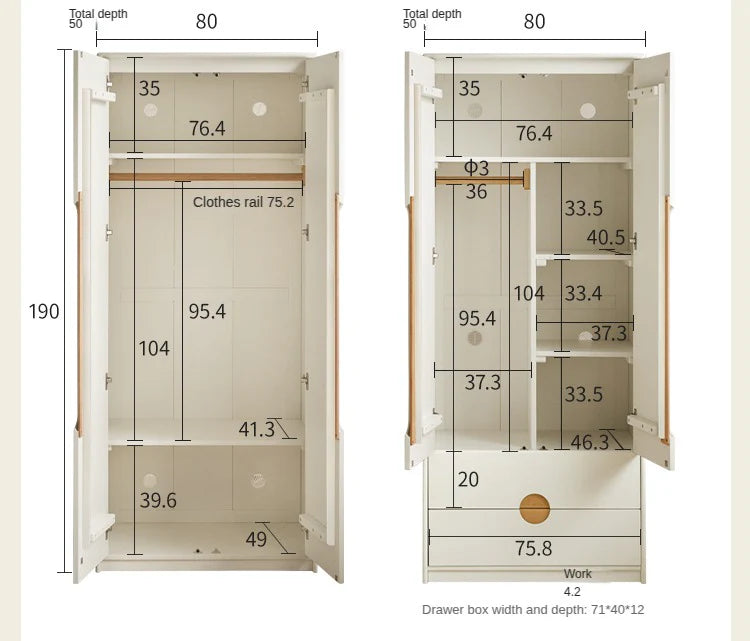 Solid Rubberwood, Beech Solid Wood Kids Wardrobe