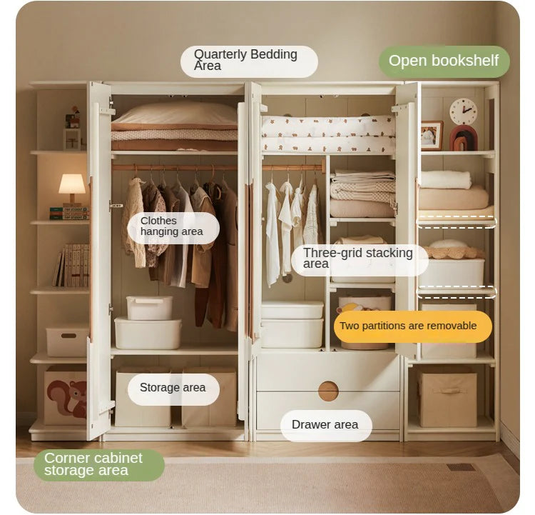 Solid Rubberwood, Beech Solid Wood Kids Wardrobe