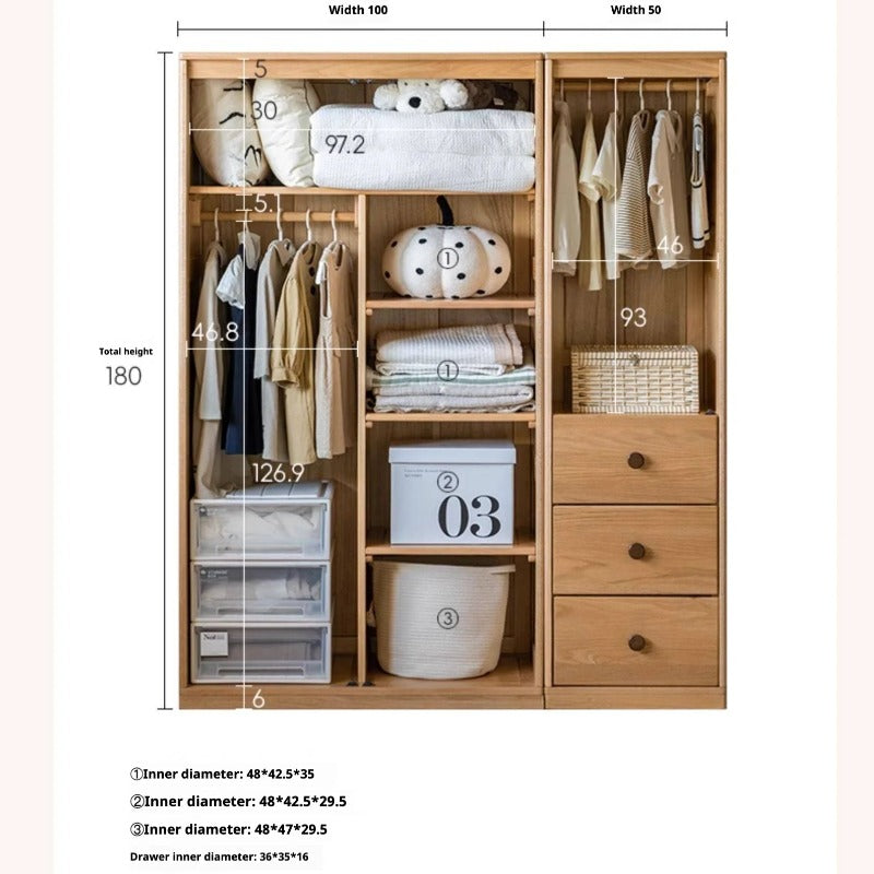 Oak Solid Wood Kids Wardrobe