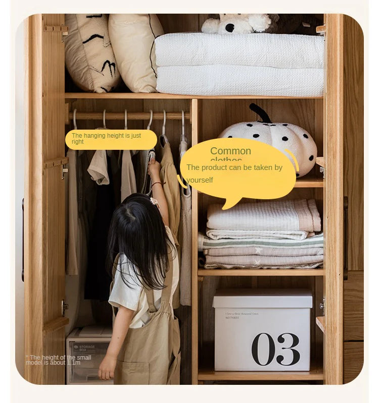 Oak Solid Wood Kids Wardrobe