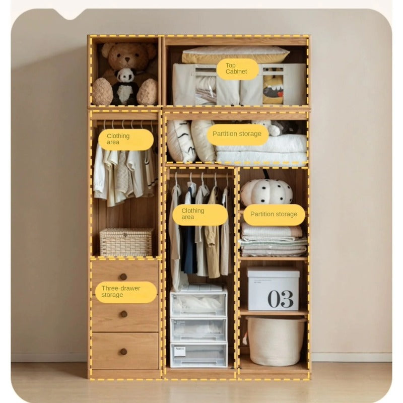 Oak Solid Wood Kids Wardrobe