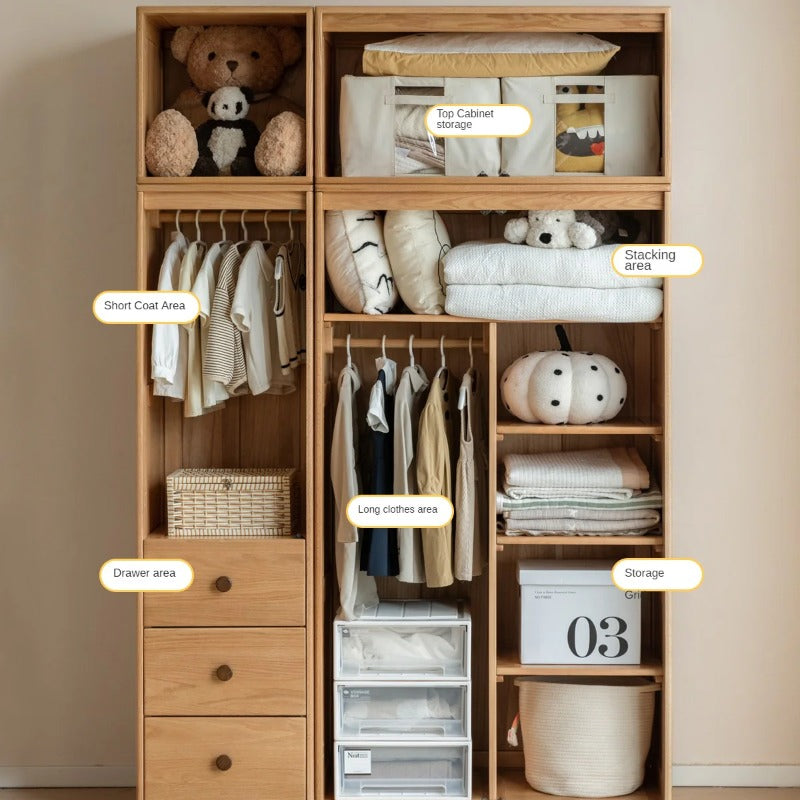 Oak Solid Wood Kids Wardrobe