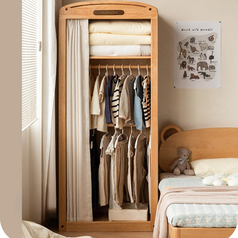 Oak Solid Wood, Solid Rubberwood Kids Simple Wardrobe