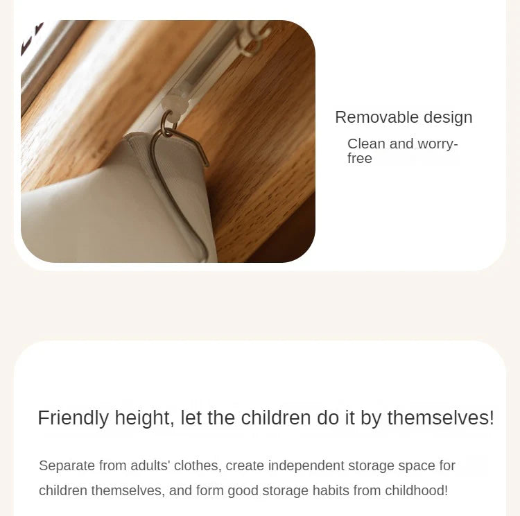 Oak Solid Wood, Solid Rubberwood Kids Simple Wardrobe