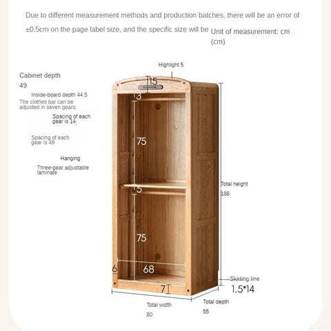 Oak Solid Wood, Solid Rubberwood Kids Simple Wardrobe