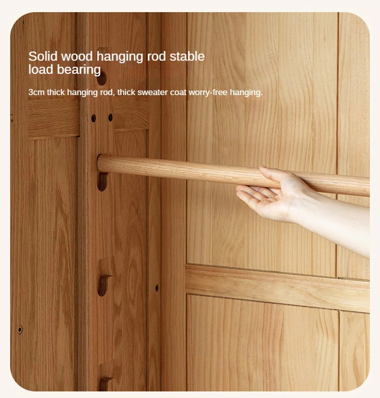 Oak Solid Wood, Solid Rubberwood Kids Simple Wardrobe