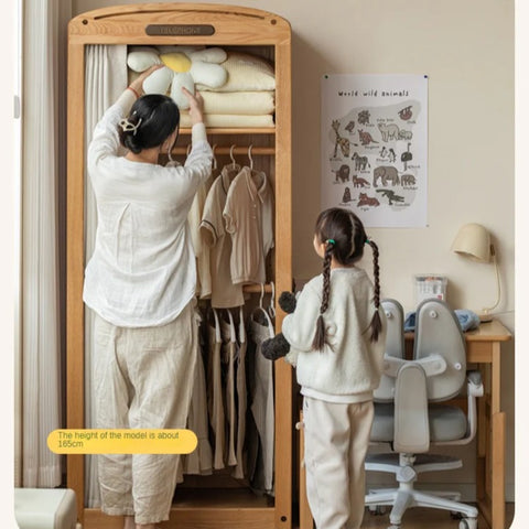Oak Solid Wood, Solid Rubberwood Kids Simple Wardrobe