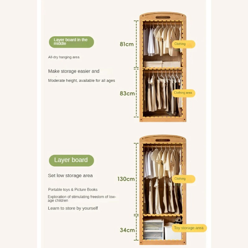 Oak Solid Wood, Solid Rubberwood Kids Simple Wardrobe