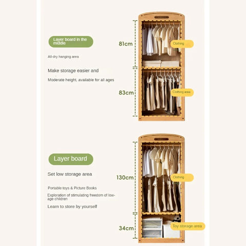 Oak Solid Wood, Solid Rubberwood Kids Simple Wardrobe