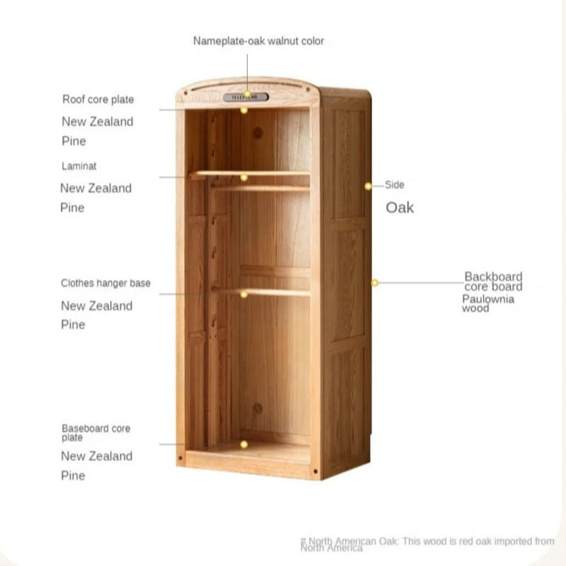 Oak Solid Wood, Solid Rubberwood Kids Simple Wardrobe
