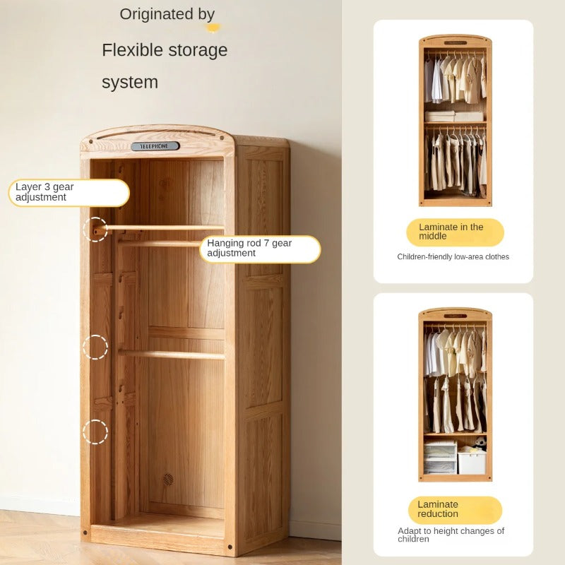 Oak Solid Wood, Solid Rubberwood Kids Simple Wardrobe