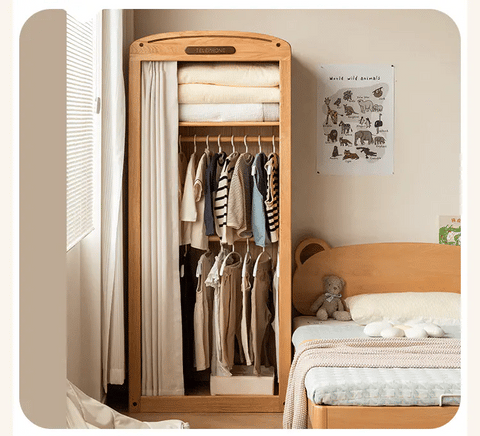 Oak Solid Wood, Solid Rubberwood Kids Simple Wardrobe