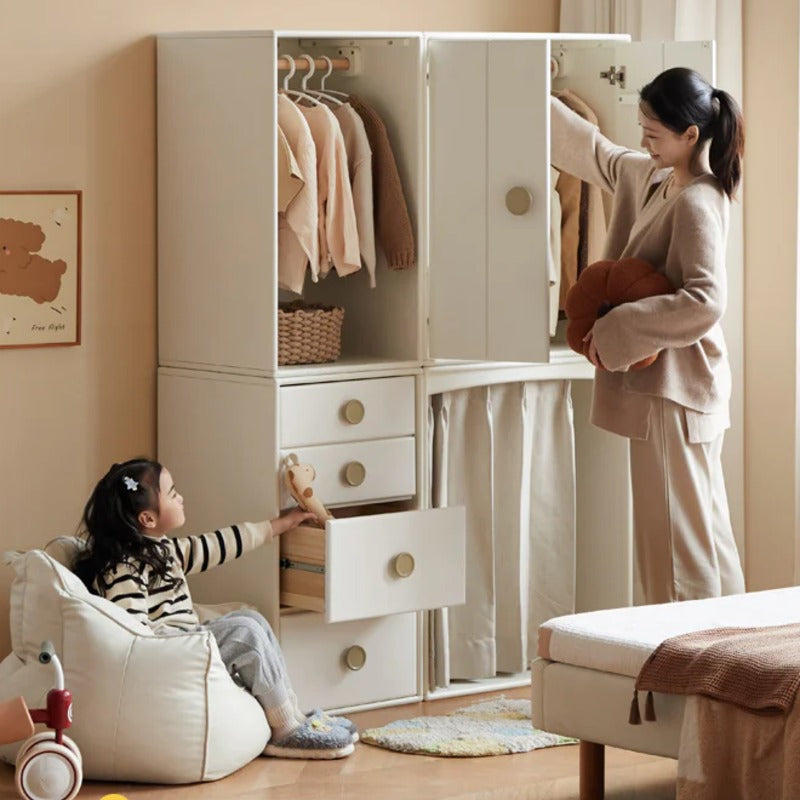 Solid Rubberwood Children's Wardrobe Combination