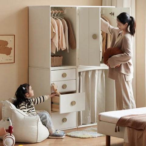 Solid Rubberwood Children's Wardrobe Combination