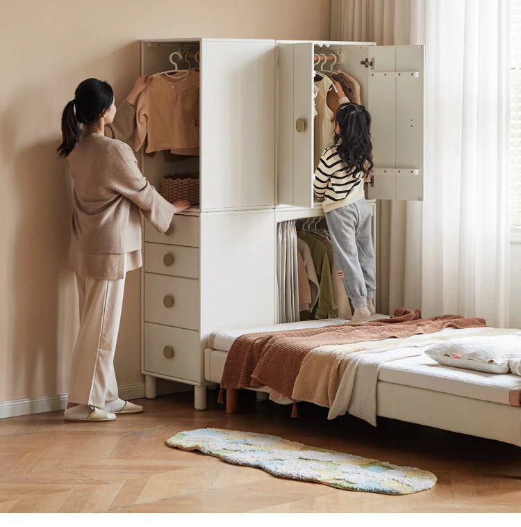 Solid Rubberwood Children's Wardrobe Combination