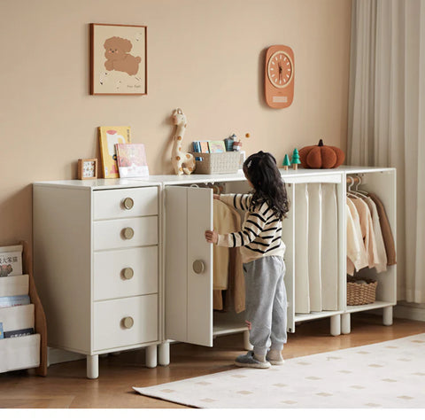 Solid Rubberwood Children's Wardrobe Combination