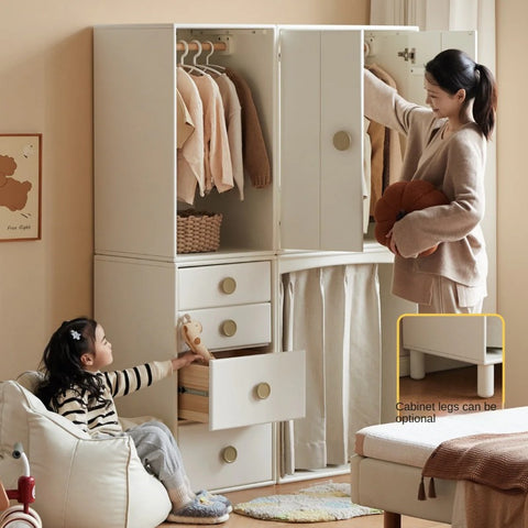 Solid Rubberwood Children's Wardrobe Combination