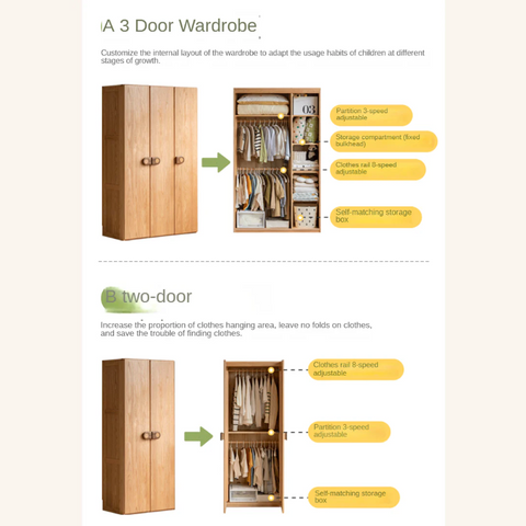 Oak Solid Wood Children's Wardrobe -