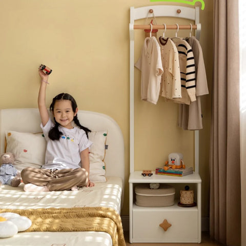 Poplar Solid Wood Kids Nightstand With Clothes Hanger