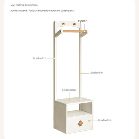 Poplar Solid Wood Kids Nightstand With Clothes Hanger