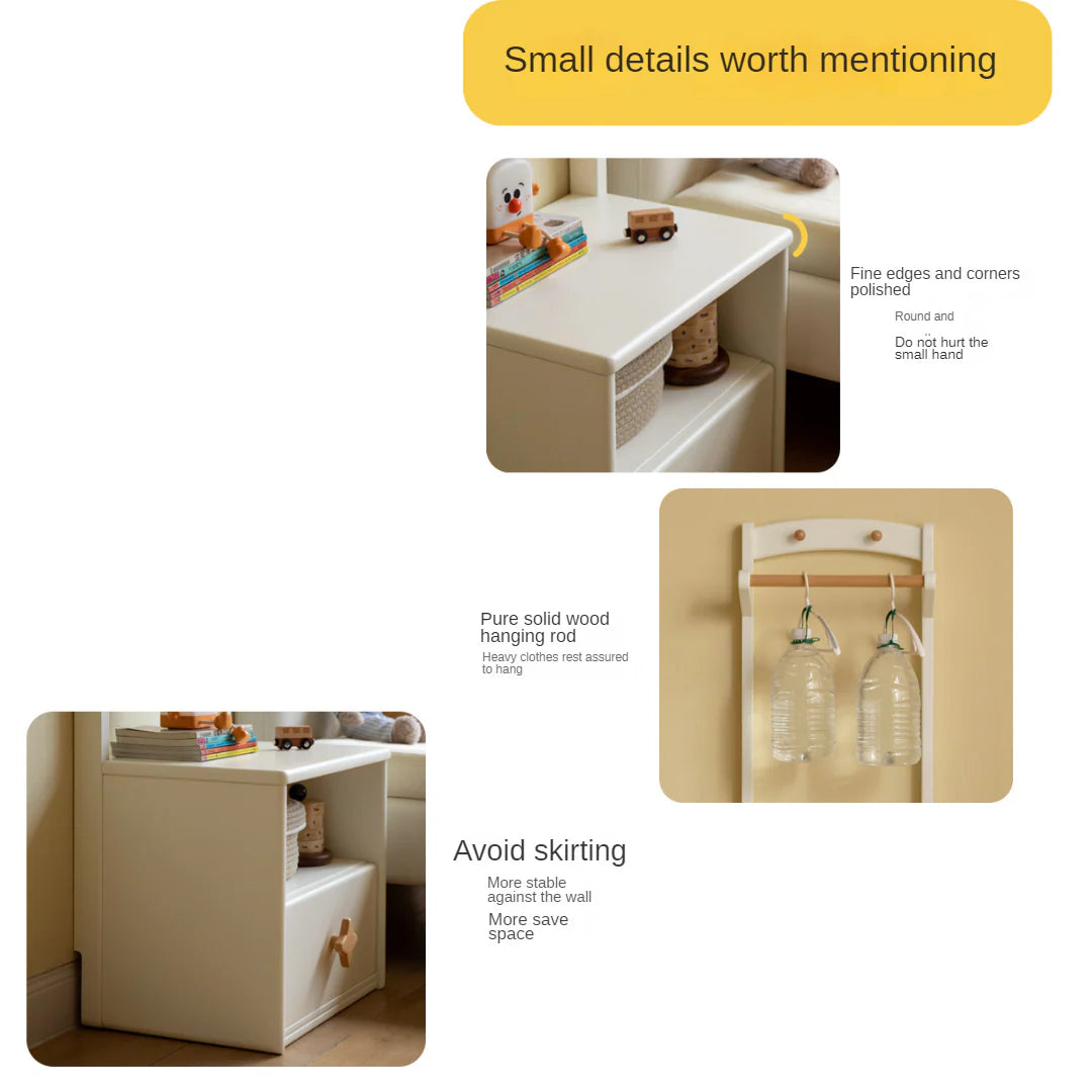 Poplar Solid Wood Kids Nightstand With Clothes Hanger