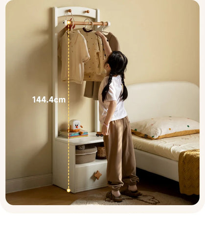 Poplar Solid Wood Kids Nightstand With Clothes Hanger