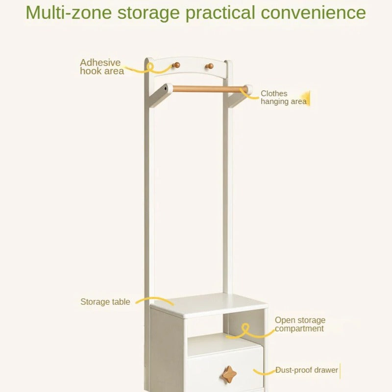 Poplar Solid Wood Kids Nightstand With Clothes Hanger