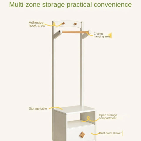 Poplar Solid Wood Kids Nightstand With Clothes Hanger