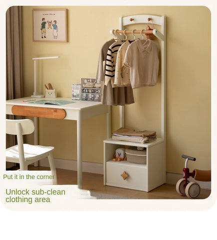 Poplar Solid Wood Kids Nightstand With Clothes Hanger