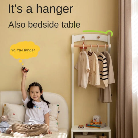 Poplar Solid Wood Kids Nightstand With Clothes Hanger