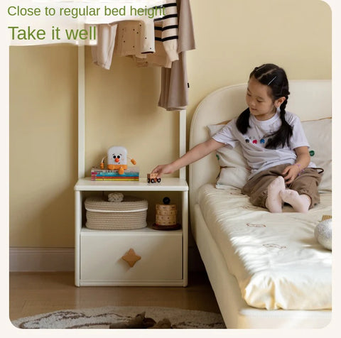 Poplar Solid Wood Kids Nightstand With Clothes Hanger