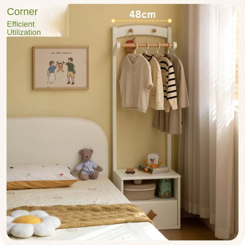 Poplar Solid Wood Kids Nightstand With Clothes Hanger