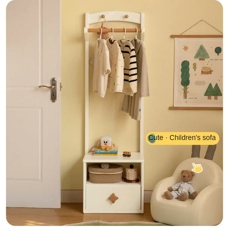 Poplar Solid Wood Kids Nightstand With Clothes Hanger