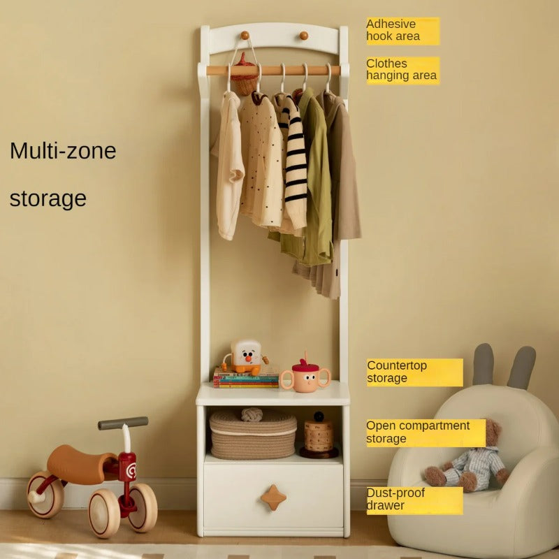 Poplar Solid Wood Kids Nightstand With Clothes Hanger