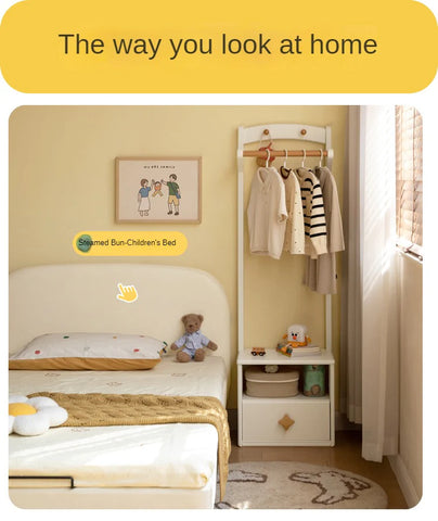 Poplar Solid Wood Kids Nightstand With Clothes Hanger