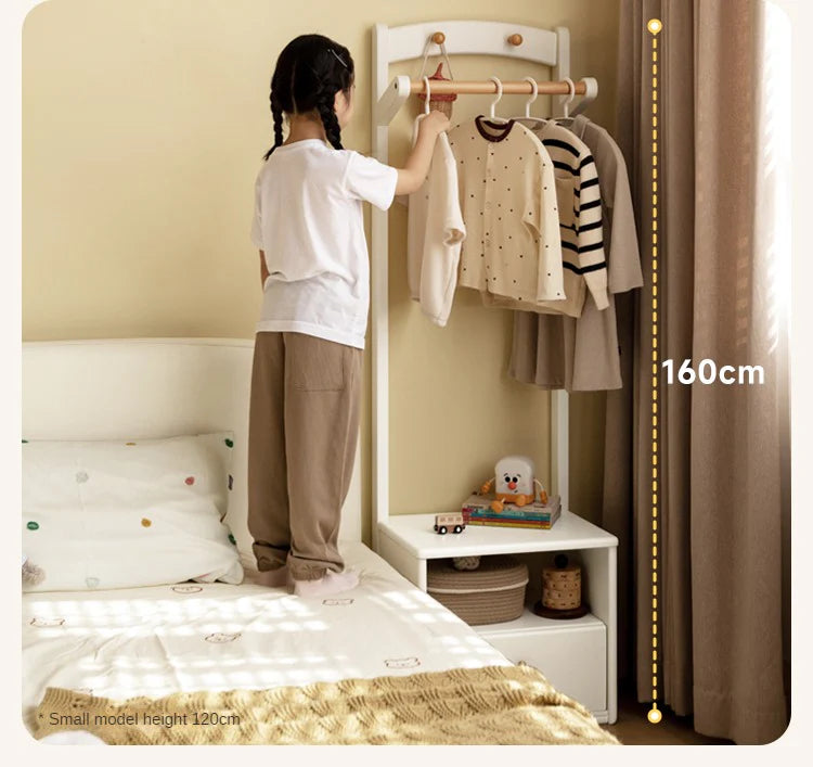 Poplar Solid Wood Kids Nightstand With Clothes Hanger
