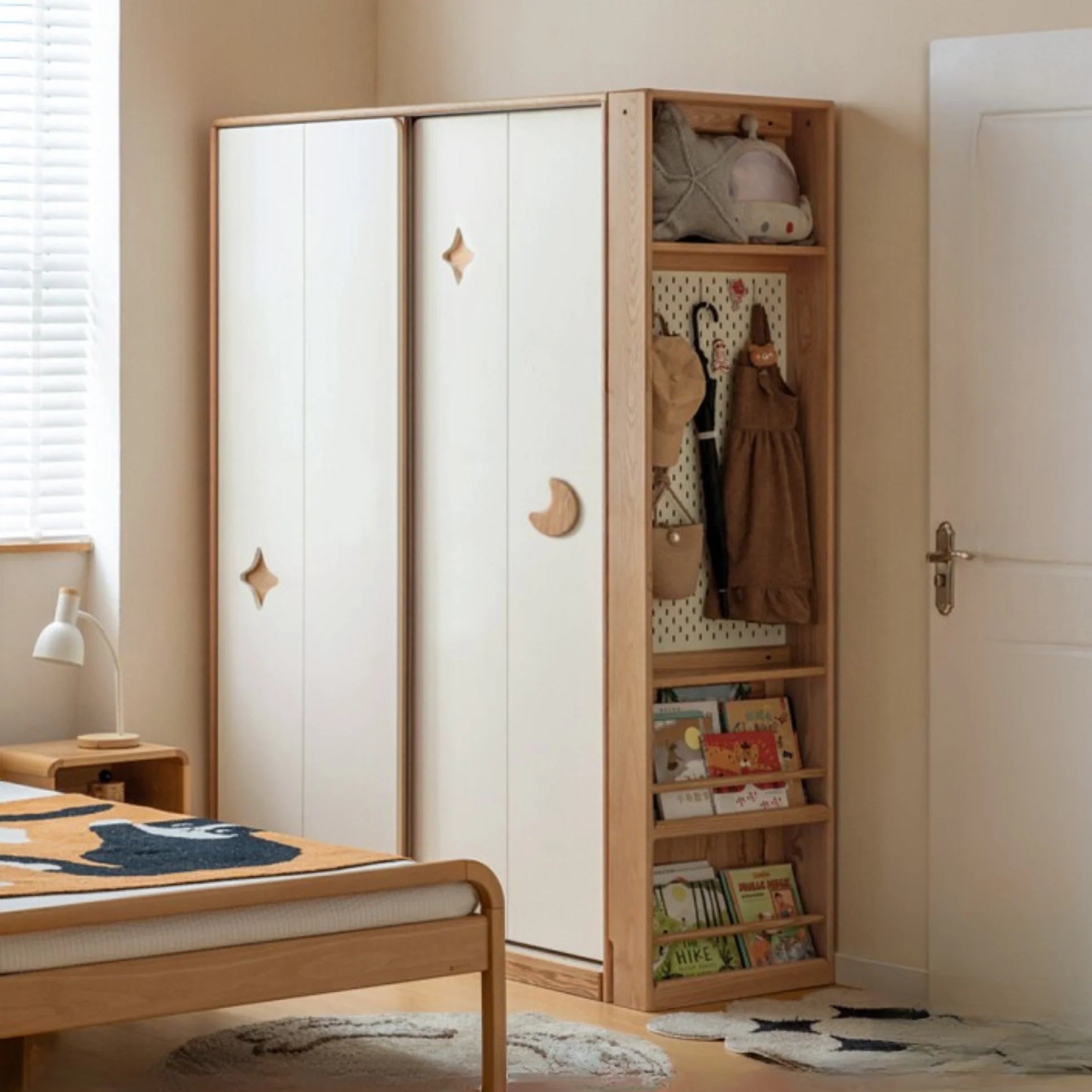 Oak Solid Wood Modern Kids Wardrobe