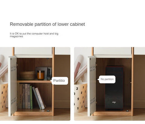 Beech Solid Wood White Desk & Bookshelf Integrated Study & Home Office Organizer