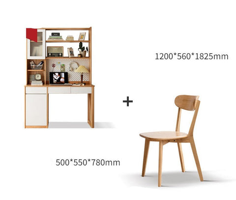 Beech Solid Wood White Desk & Bookshelf Integrated Study & Home Office Organizer