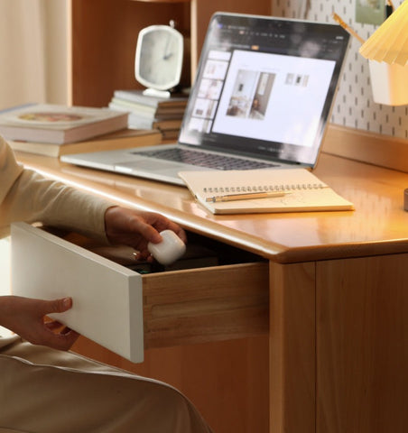 Beech Solid Wood White Desk & Bookshelf Integrated Study & Home Office Organizer