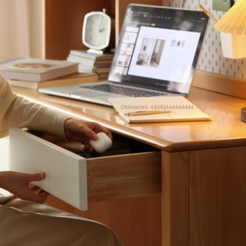 Beech Solid Wood White Desk & Bookshelf Integrated Study & Home Office Organizer