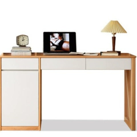 Beech Solid Wood White Desk & Bookshelf Integrated Study & Home Office Organizer