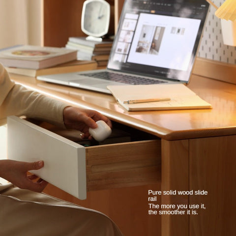 Beech Solid Wood White Desk & Bookshelf Integrated Study & Home Office Organizer