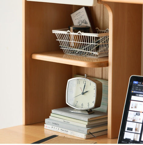 Beech Solid Wood White Desk & Bookshelf Integrated Study & Home Office Organizer