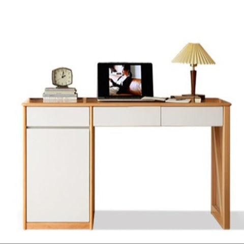 Beech Solid Wood White Desk & Bookshelf Integrated Study & Home Office Organizer