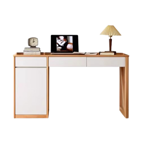 Beech Solid Wood White Desk & Bookshelf Integrated Study & Home Office Organizer